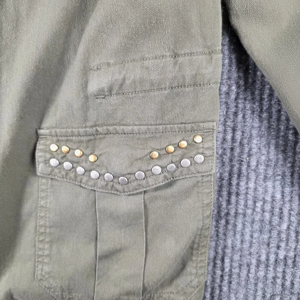 Baccini Olive Green Utility Jacket Studded Military Zip Snap Womens‎ S